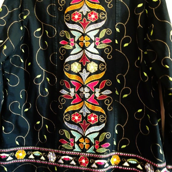 Denim & Co Black Vine Embroidered (Multi-Colored) Denim Jacket size M - Picture 4 of 5